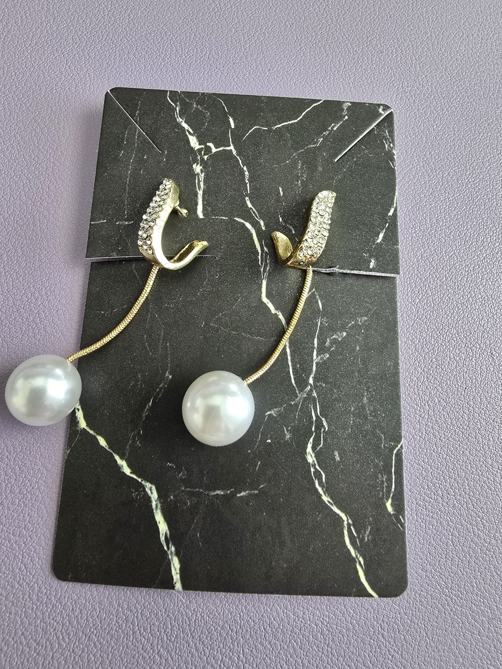 Gold-Tone Pearl Drop Earrings with Crystal-Studded Hoop - Picture 6 of 7